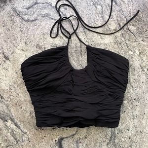 Women's Zara Ruched Black Halter Tank Top XS